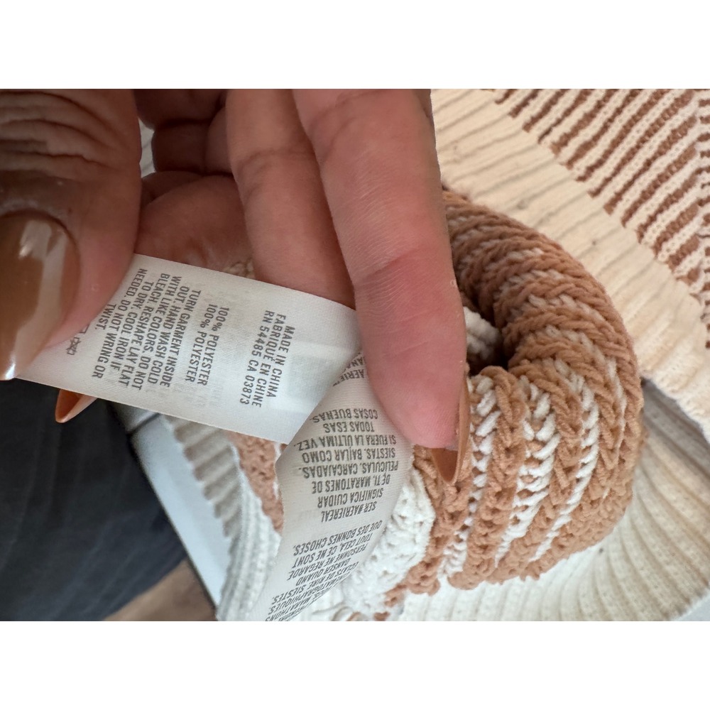 Aerie Tan Cream Striped Ribbed Knit Polo Sweater V-Neck Raglan Long Sleeve S m3 - Picture 4 of 7